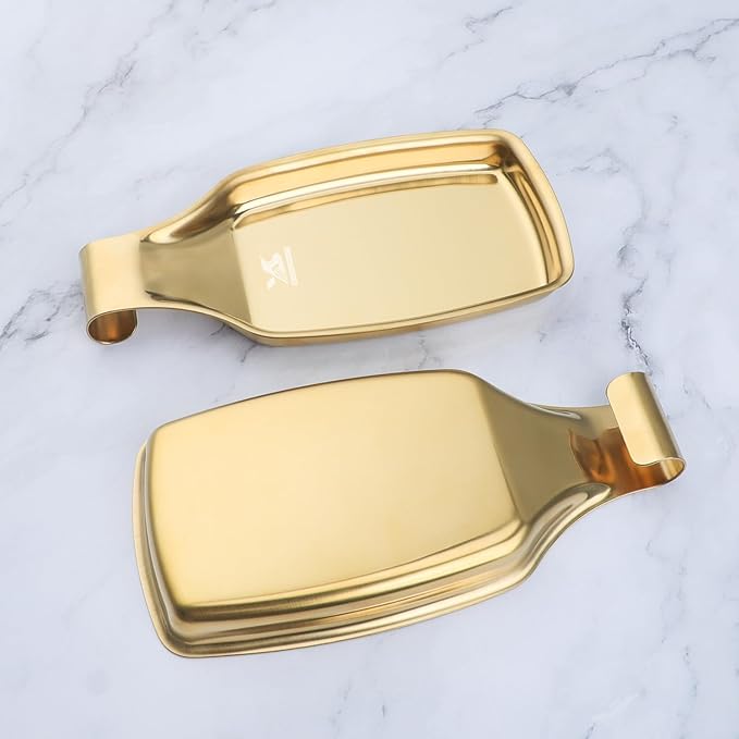 MSY BIGSUNNY Stainless Steel Utensil Tray Spoon Rest Holder for Stove Top, 2 Pack Stainless Steel Spoon Rest, Golden