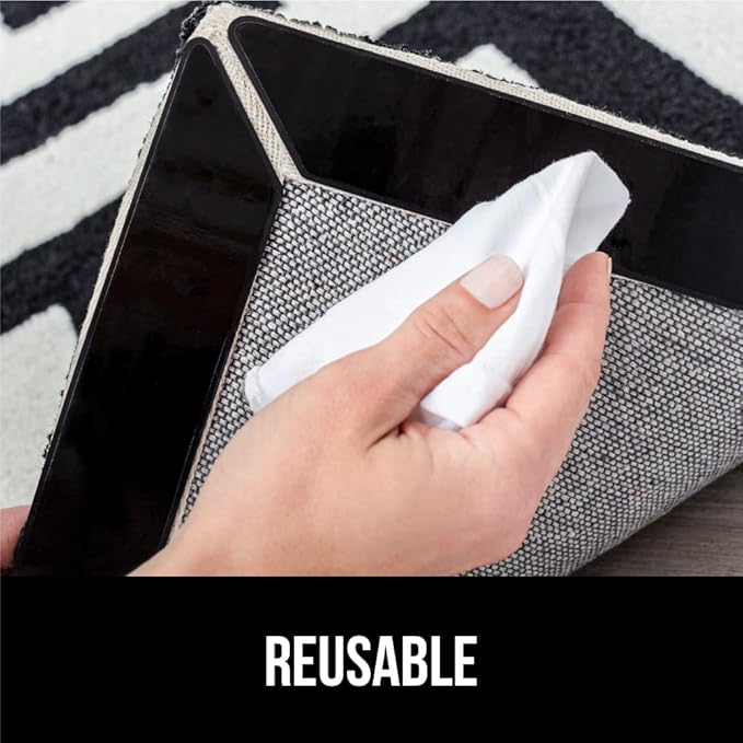 GORILLA GRIP 12 Pc Rug Gripper Pads Keep Area Rugs Corners from Curling, Reusable Double-Sided Stickers Holds Down Carpet in Place, Grips on Tile and Hardwood Floors Helps Prevent Sliding, Home Décor