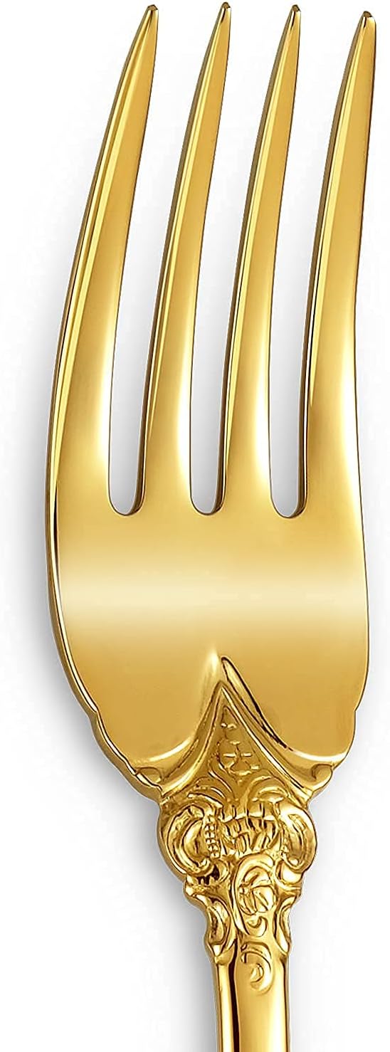 KEAWELL Luxury Salad Forks Dessert Forks Set, Set of 4, 18/10 Stainless Steel, 7 Inches, Dishwasher Safe, Mirror Polished, Silverware Fork Set (Gold)