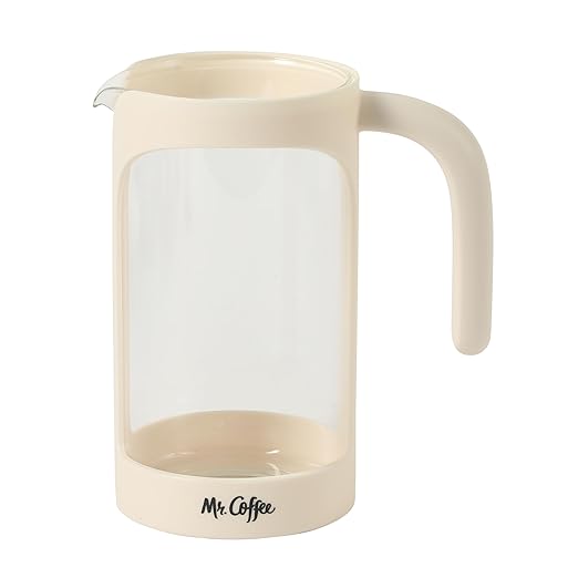 Mr. Coffee Retro Brew French Press Coffee Maker, 31-Ounce Glass Carafe with High Heat Resistant Durable Borasilicate Glass & Cream Frame and Plunger, Includes Coffee Scoop