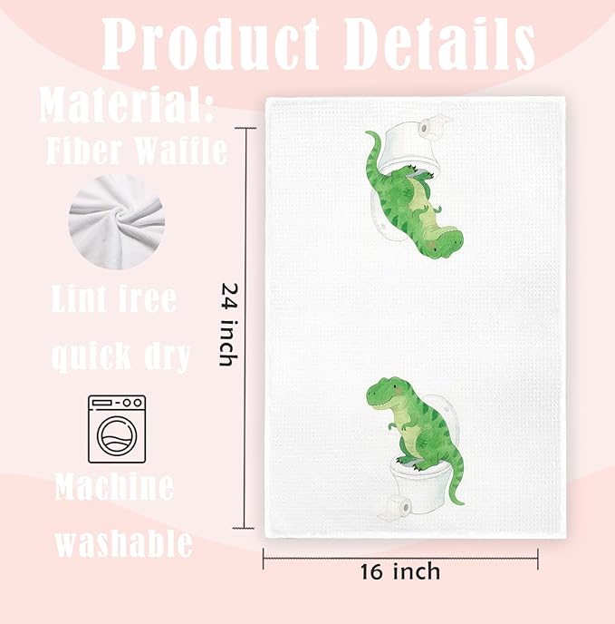 Dinosaur Bathroom Hand Towels Set of 2, Boys Kids Bathroom Decor,Funny Dinosaur Gifts for Boys Decorative Hand Towels for Kids Bath Room Toilet Washroom, 16x24 Inch