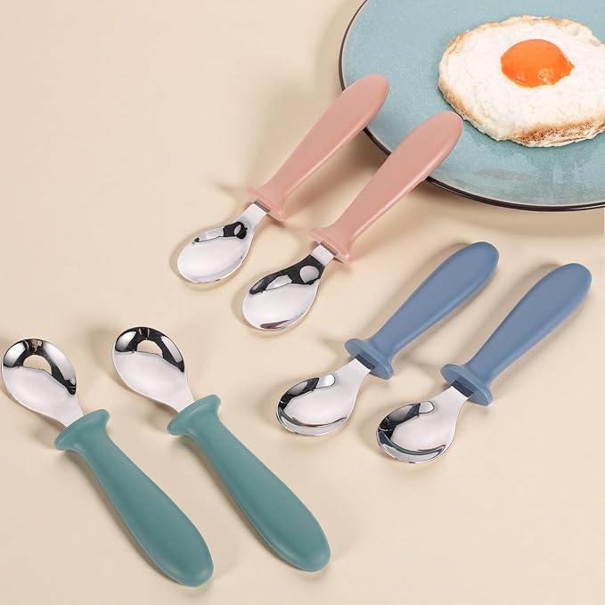 Pimoys 6-Pack Stainless Steel Toddler Spoons Baby & Kids Utensils for Self-Feeding Plastic Handle Dishwasher Safe