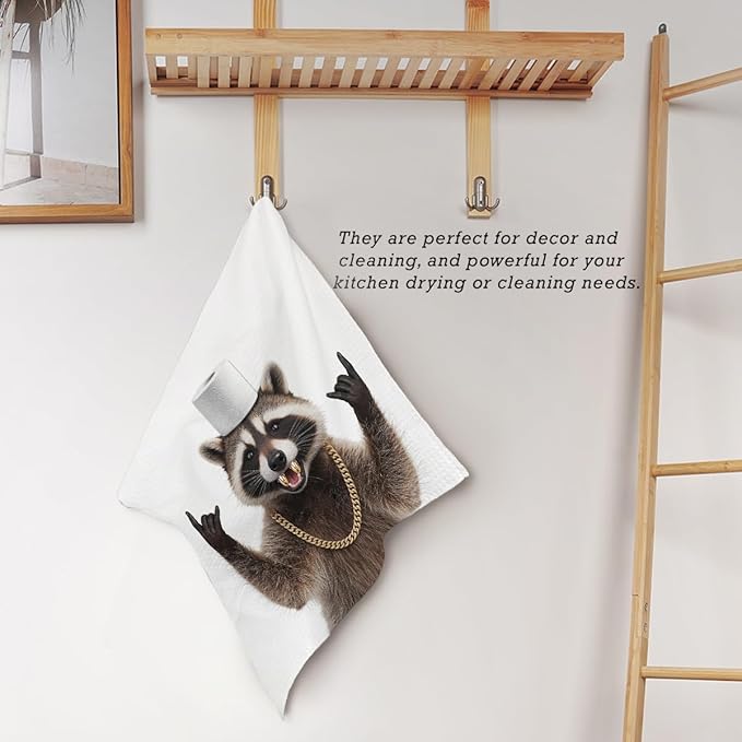 13x13 Cute Raccoon Kitchen Towels 1 PCS, Funny Racoon Gifts for Women, Raccoon Decor Hand Towels for Bathroom, Cute Animal, Women, Pet Owners Housewarming-03