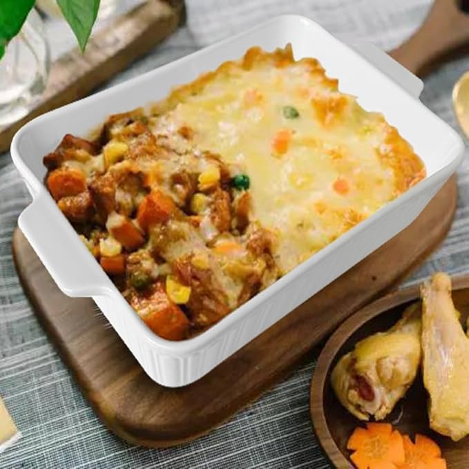 Qlans Casserole Dish, 9x13 Ceramic Baking Dish, Large Lasagna Pan Deep for Oven, 4.2 Quarts Baking Pan with Handles, For baking cake in the kitchen,Mother's Day Gifts, White