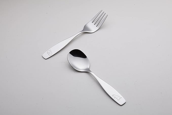 ANNOVA Kids Flatware Set - Stainless Steel Silverware Forks, Table Knife, Tablespoons - Child Toddler Utensils Dinosaur Engraved T-Rex, Triceratops, Diplodocus (Staineless Steel, 10 Pieces)