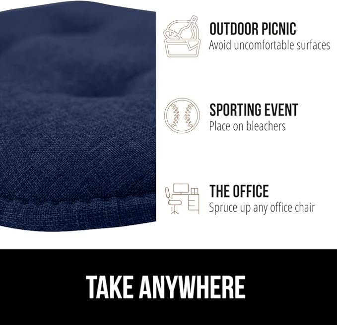 GORILLA GRIP Slip Resistant Tufted Chair Cushions, No Ties Required, Memory Foam Pads for Dining Room Kitchen Table, Office, Rocking Chairs, Plush Seat Cushion Pad, Home Decor, Set of 4, 16x17, Navy