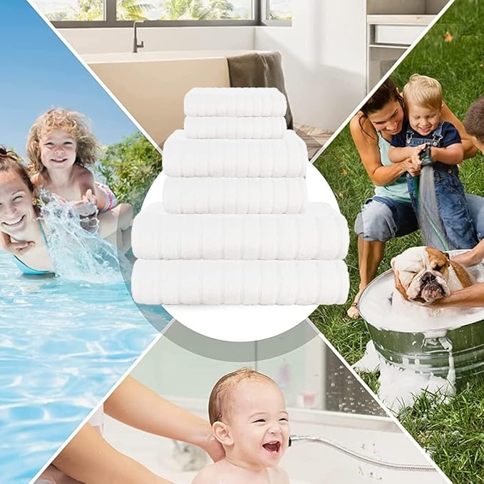 CASA COPENHAGEN Ecstatic 6 Pieces Towel Set- White, 600 GSM 2 Bath Towel 2 Hand Towel 2 Washcloth, Designed in Denmark Made of Soft Egyptian Cotton for Bathroom, Kitchen & Shower