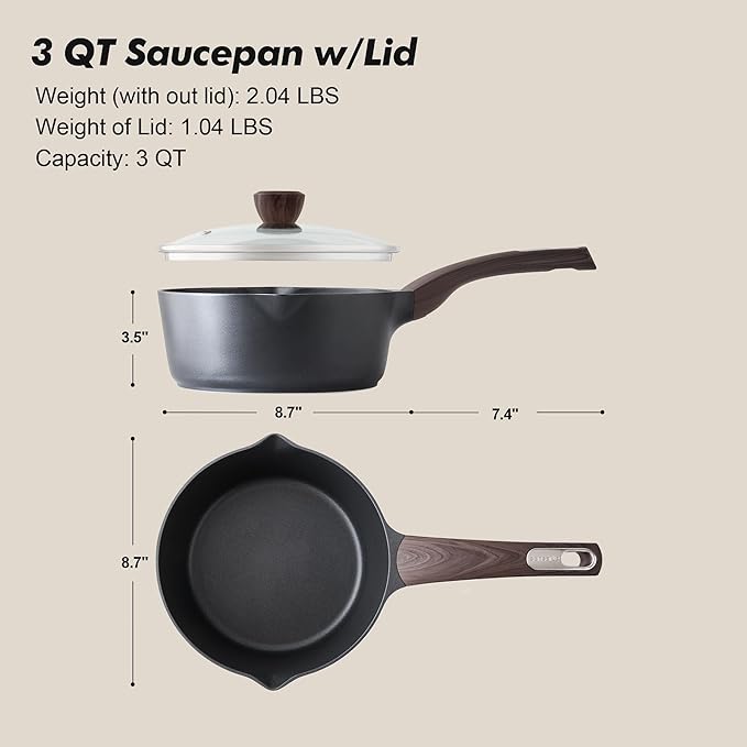 SENSARTE Nonstick Sauce Pan with Lid, 3.0 Quart Saucepan with Double Spout, Multipurpose Large Cooking Pot, Non toxic Kitchen Sauce Pot, Non stick Saucier Pan, Induction Comptable, PFOA Free
