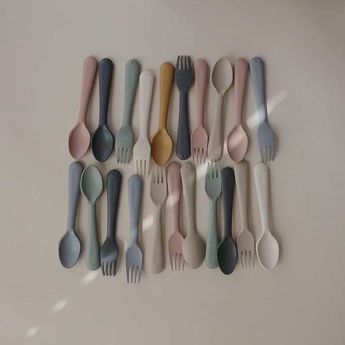 mushie Flatware Fork and Spoon Set For Kids | Made in Denmark (Cloud)