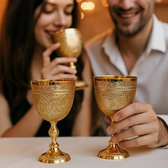 Chalice Goblet Solid Brass | Vintage Golden Roman Cup Drinking Wine Glass | Vintage Chalice Wine Cups of King Medieval Gift (Brass Goblet) x 1 Pc