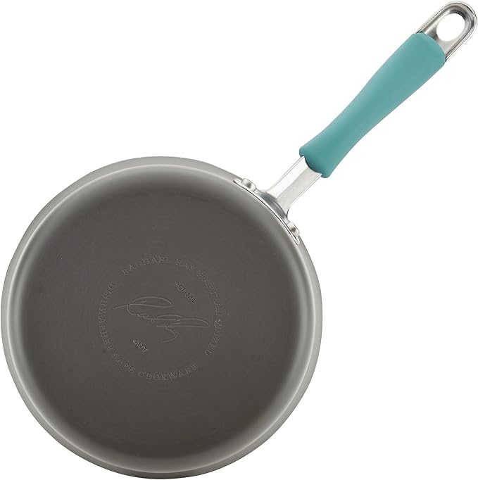 Rachael Ray Cucina Hard Anodized Nonstick Sauce Pan/Saucepan with Lid, 3 Quart, Blue
