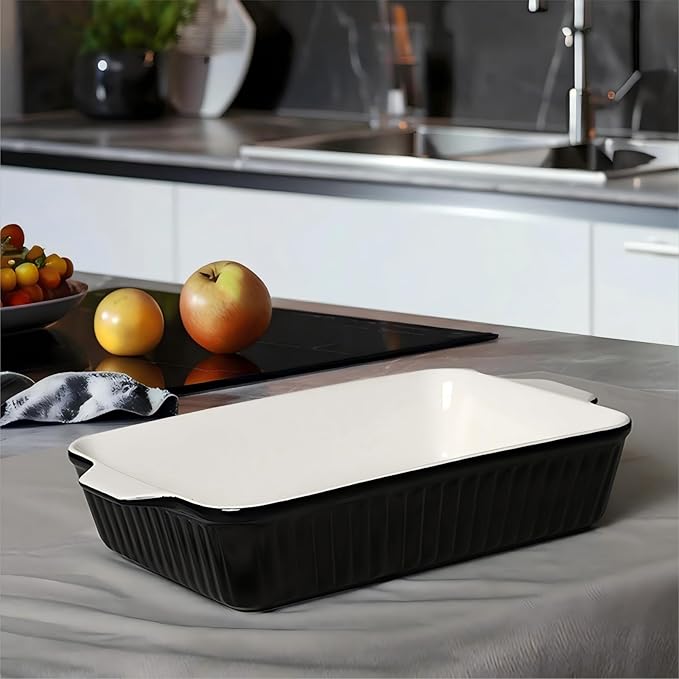 DOWAN 9x13-Inch Casserole Dishes for Oven, Ceramic Baking Dish, Large Lasagna Pan Deep, 4.2 Quarts Baking Pan with Handles, for Casserole, Bakeware, Lasagna, Home Kitchen Gift, Black