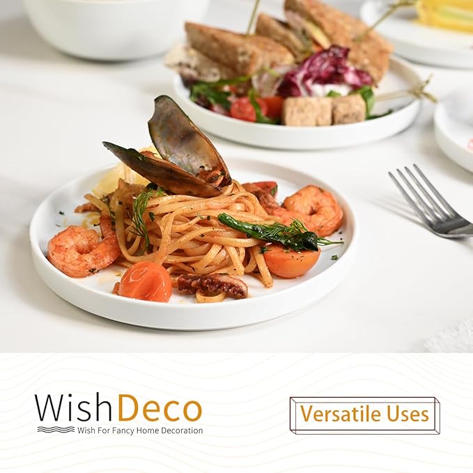 Ceramic Appetizer Plates Set of 6, Small Dessert Plates 7 inch, White Round Salad Plate, Porcelain Dinner Dishes for Cake, Waffle, Pasta, Microwave & Dishwasher Safe