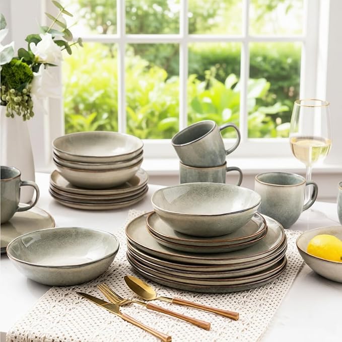 AmorArc Ceramic Dinnerware Sets,Handmade Reactive Glaze Stoneware Plates and Bowls Set,Highly Scratch Resistant | Dishwasher & Microwave Safe Dishes Set,Service for 4 (12pc)