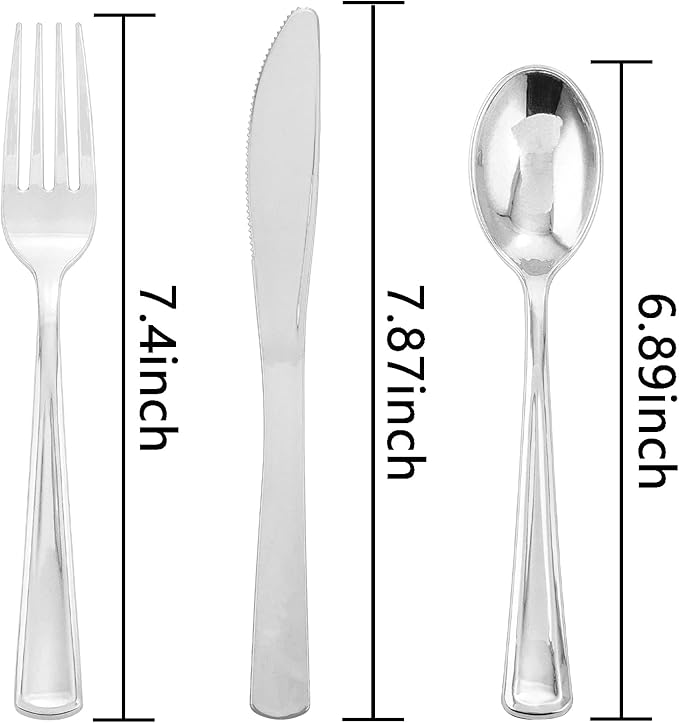 Liacere 200Pcs Silver Plastic Cutlery - Silver Plastic Silverware- Disposable Silverware - 100 Forks, 50 Spoons, 50 Knives Perfect for Wedding&Christmas