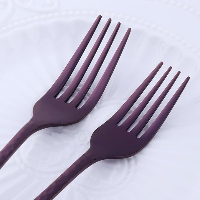 5-Piece Purple Silverware Flatware Set Service for 1 Stainless Steel Cutlery Set Include Dinner Knife Table Fork Table Spoon Salad Fork Tea Spoon for Wedding, Dishwasher Safe
