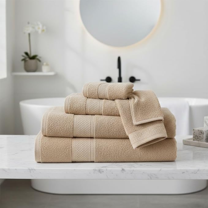 BAGNO MILANO Turkish Towels, Ultra Soft, Plush Luxury Turkih Cotton Bath Towels, Quick Dry Towel Set Made in Turkey (Sand Beige, 6 Pcs Towel Set)