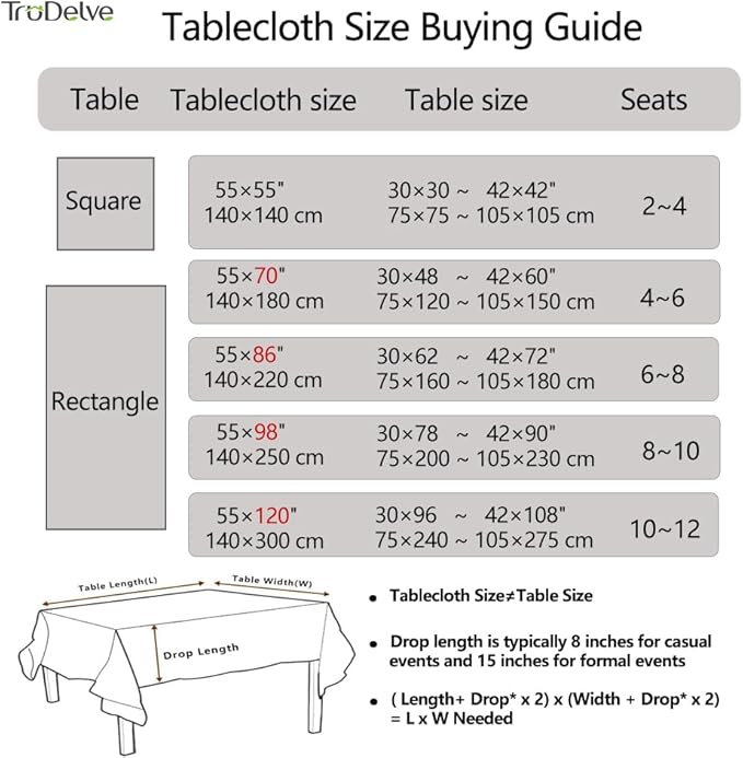 TruDelve Cloth Tablecloths for Rectangle Tables Grey 120 Inch Tablecloth Washable Extra Long Table Cloths for 8 Foot Rectangle Tables (120"x55", Gray)