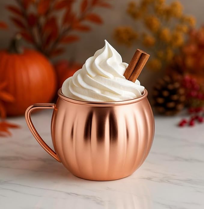 set of two stainless steel copper pumpkin fall moscow mule mug