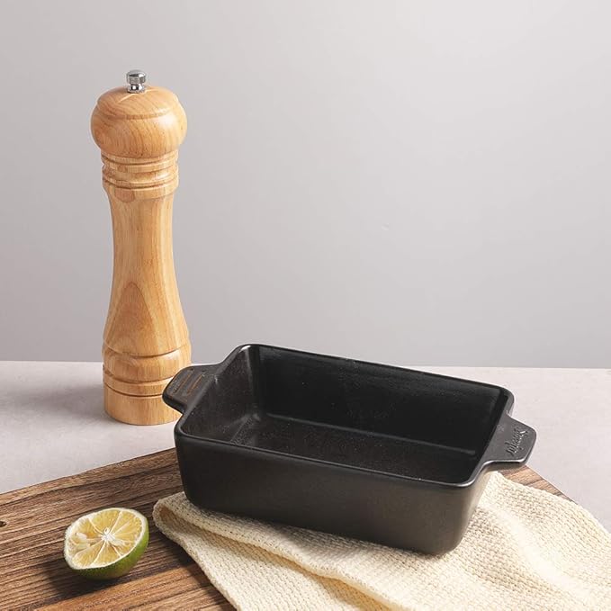 Sweejar Ceramic Baking Dish, Rectangular Small Baking Pan with Double Handles, 20 Oz for Cooking, Brownie, Kitchen, 6.5 x 4.9 x 1.8 Inches(Black)