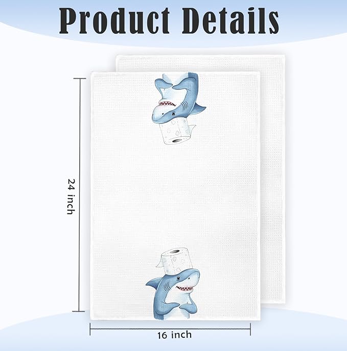 Shark Hand Towels Decorative, Funny Ocean Beach Shark Hand Towels Drying Cloth for Kids Toddler Bathroom Decor, 16x24 Inch