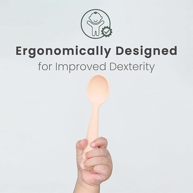 Miniware Silicone Baby Spoon for Training - BPA Free Baby Utensils - Baby Spoons Self Feeding 6 Months | 100% Food Grade Silicone - Modern & Dishwasher Safe Toddler Spoons (Grey and Peach)