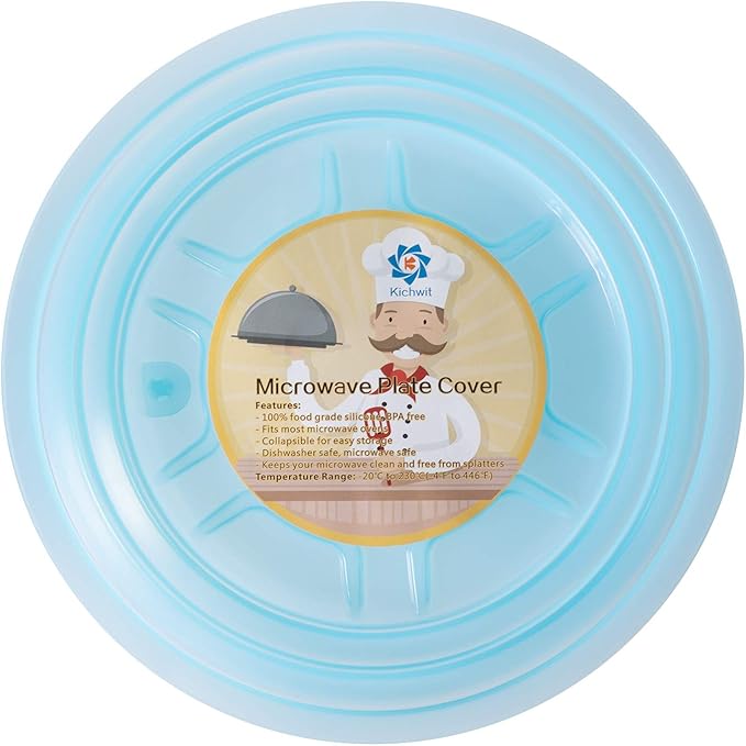 Kichwit Collapsible Silicone Microwave Plate Cover Splatter Guard, Dishwasher Safe & BPA Free, 11”, Blue