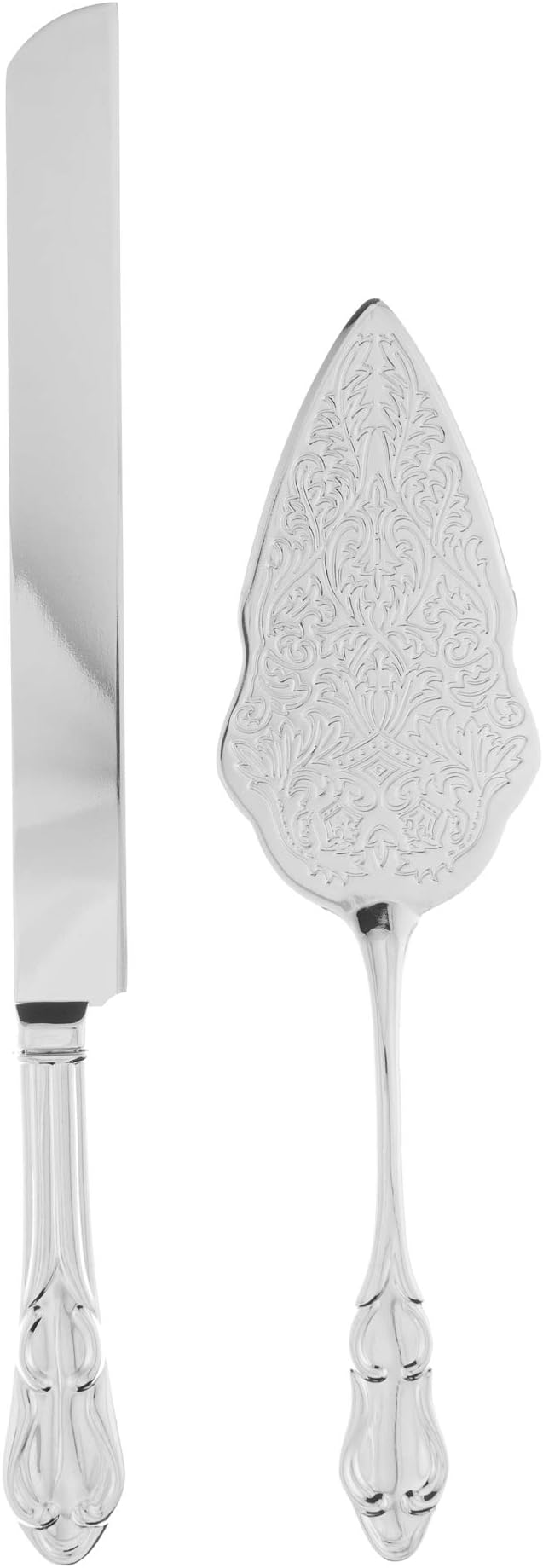 Ella Celebration Cake Knife Server Set Silver Wedding or Anniversary, Vintage Party Supplies Decoration (Elegant Silver)