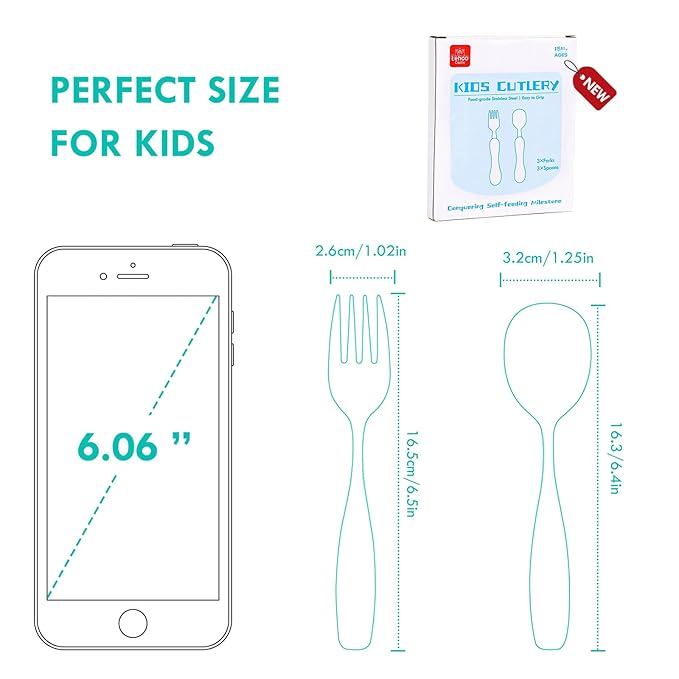 Lehoo Castle 6 Pieces Toddler Utensils, Kids Silverware for 2 3 4 Years Old, Stainless Steel Fork and Spoon Set with Plastic Handle, Safe Toddler Cutlery (Mermaid)