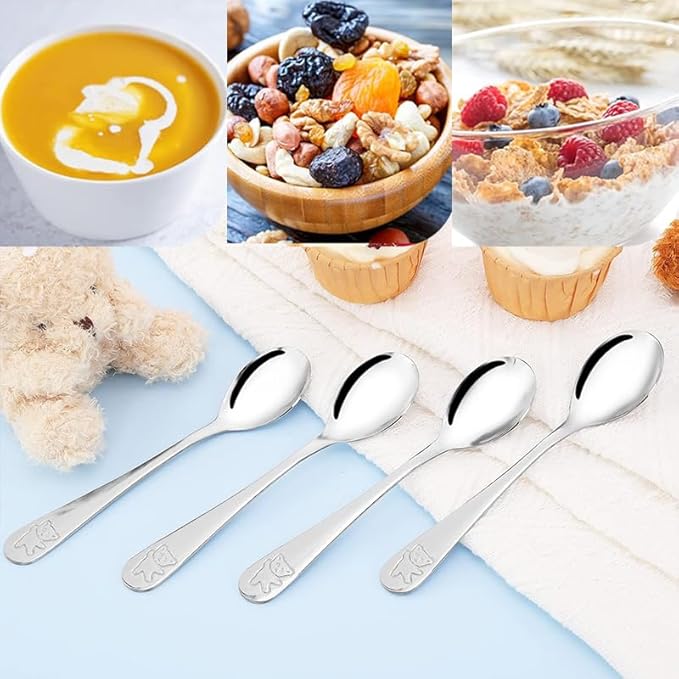 Jeffbaubl 24 Piece Kids Spoons, 6.5 inch Stainless Steel Toddler Spoons, Metal Children Spoon Flatware, Baby Spoon for Self Feeding, Child and Toddler Safe Silverware Kids Utensils, Dishwasher Safe