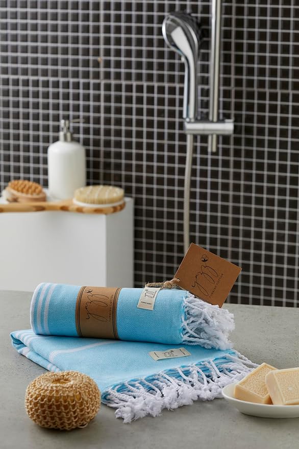 Hand Towels - Set of 2, 18" x 30" inches, Decorative Peshtemal Cotton Hand Towels for Kitchen, Bath, Guest, Face, Hair, Gym, Yoga, Dishcloth, Travel (Turquoise)