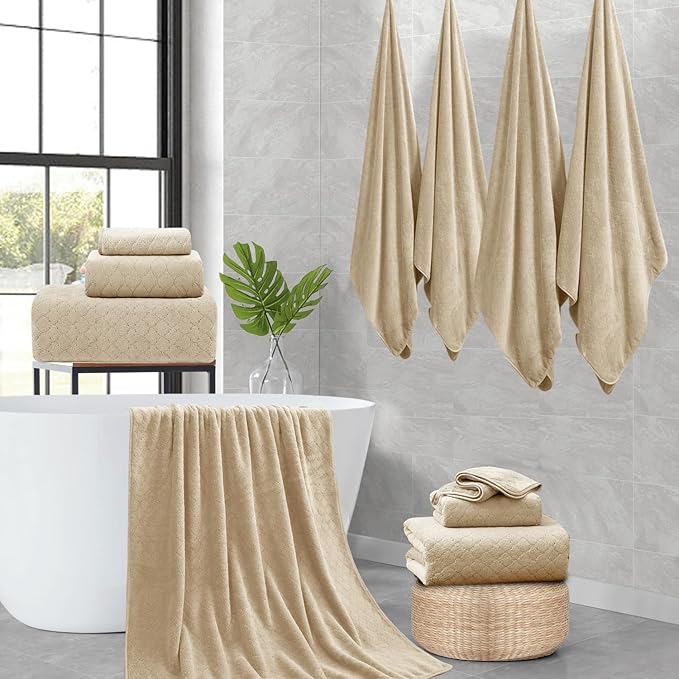 4 Piece Extra Large Bath Towels Set 35x70 Inches - Luxury 600 GSM Oversized Bath Sheet Towel,Ultra Soft Microfiber - Quick Dry,Highly Absorbent Shower Towels Spa Hotel Bathroom Towel Set (Beige)