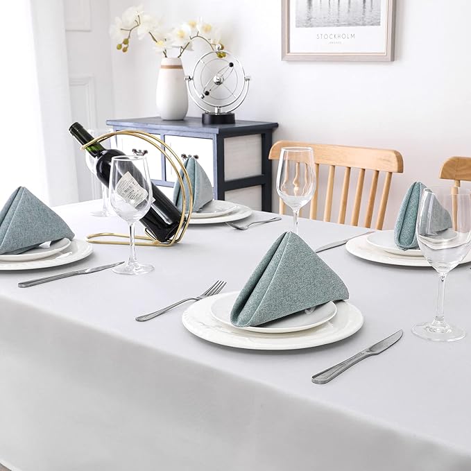 H.VERSAILTEX Linen Textured Cloth Napkins Set of 12 (18" X 18") Linen Textured Dinner Napkins Waterproof Extra Soft Thick Durable Reusable Napkins with Hemmed Edges, Heather Aqua Gray