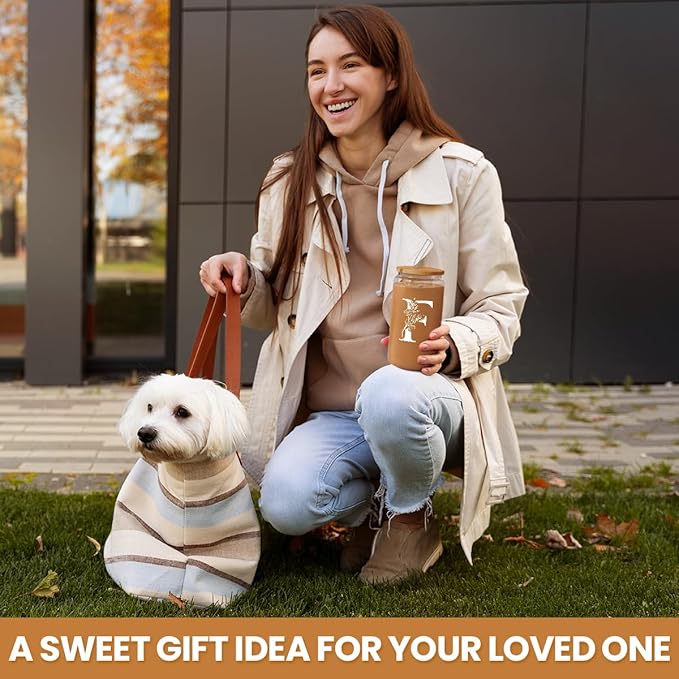 SANDJEST Monogrammed Gifts for Women - Monogram F Initial Glass Cup 16 Oz Can Coffee Cups with Lid and Straw - Monogram Initials Gifts for Womens on Birthday