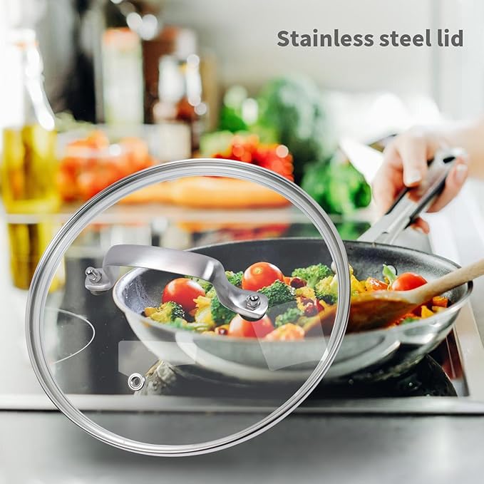 8" Tempered Glass Pan Lid with Steam Vent, Thickened to 4mm and Dishwasher Safe and Oven up to 480℉, Universal Lid Fit for Cast Iron Skillets, Frying Saute Pan, Cooking Pot