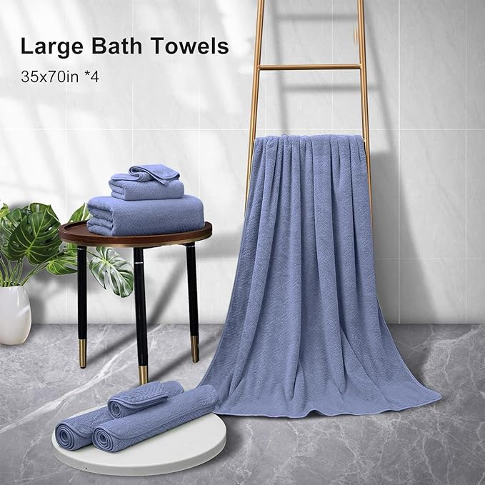 CHINO Bathroom Towel Set,35x70 Inch Bath Sheets Towels for Adults,Jumbo Bath Towels Extra Large Quick Dry Towel Soft Absorbent Oversized Towels Microfiber Shower Towels Bathroom Spa (4 Pcs Violet)