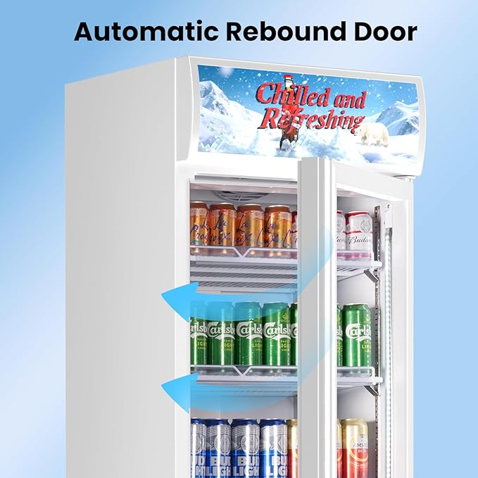 Commercial Beverage Refrigerator with Glass Door, 383L Display Fridge Beverage Cooler with Customizable Lightbox Adjustable Shelves, Drink Fridge Merchandiser for Restaurant Shop, White