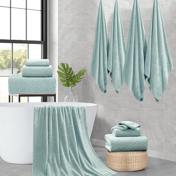 4 Piece Extra Large Bath Towels Set 35x70 Inches - Luxury 600 GSM Oversized Bath Sheet Towel,Ultra Soft Microfiber - Quick Dry,Highly Absorbent Shower Towels Spa Hotel Bathroom Towel Set (Mint Green)