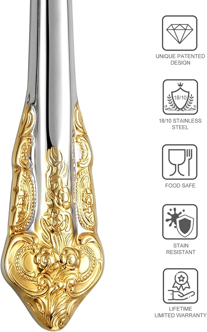 KEAWELL Gorgeous Wedding Cake Knife and Server Set, 18/10 Stainless Steel, Fine Luxury Cake Cutting Set (Gold Accent)