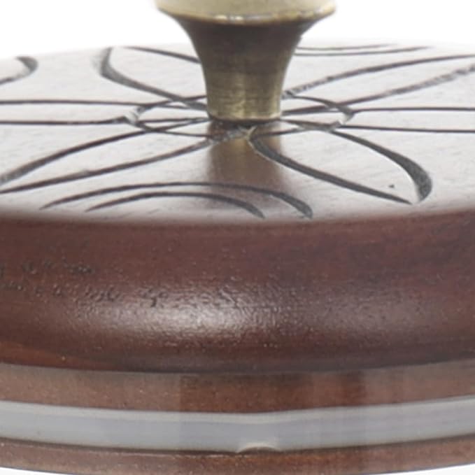 Deco 79 Glass Floral Living Room Decorative Jars Carved Decorative Container with Brown Wooden Lids and Gold Knobs, Set of 2 Jar with Lid 9", 6"H, Clear