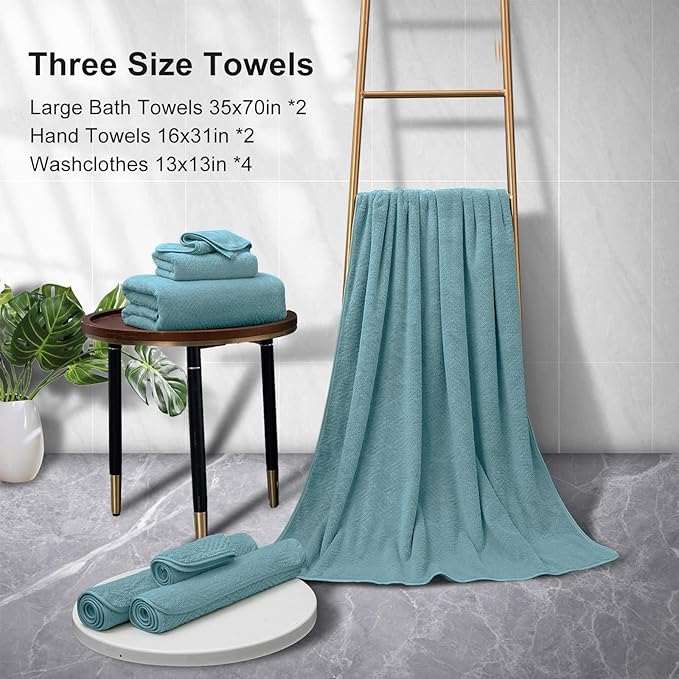 CHINO Turquoise Bath Towels Set of 8, 2 Oversized Towels/2 Hand Towels/4 Washcloths,600 GSM Bathroom Towel Large, Quick Dry Towel Soft Absorbent Shower Towels Luxury Bath Hotel Towel Set Collection