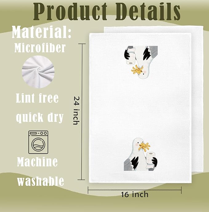 Seagull Beach Kitchen Towels - Seagulls Gifts for Bird Lovers, Seagull Bird Decor, Coastal Nautical Beach Sea Gull Decorative Hand Dish Tea Towels for Kitchen Bathroom, 16x24 in