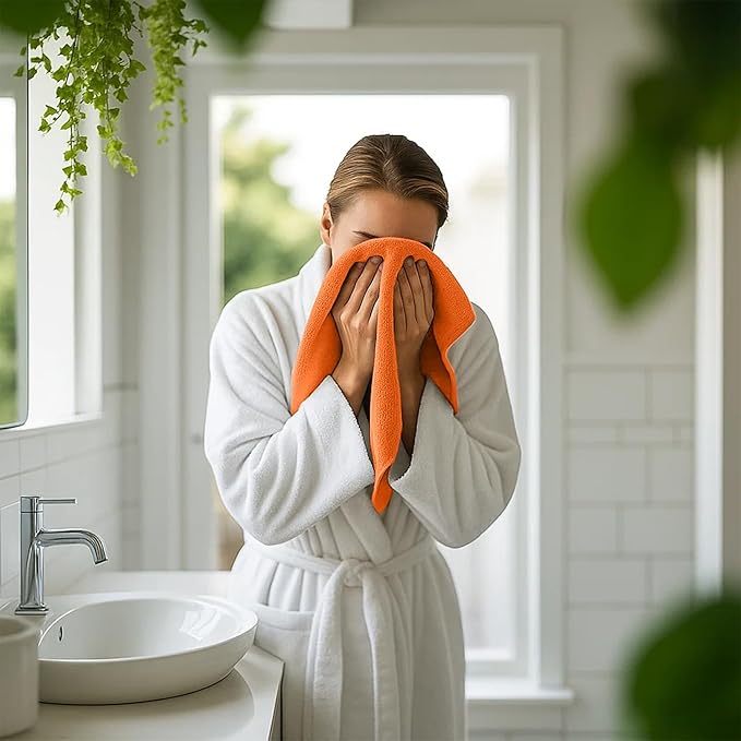 RIVERSIDE 12 Pack Washcloths - 12x12 Inches, 400 GSM, 100% Ring-Spun Cotton - Soft, Absorbent & Durable Face and Body Towels - for Bathroom, Spa, Gym, Makeup Removal & Everyday Use - Orange