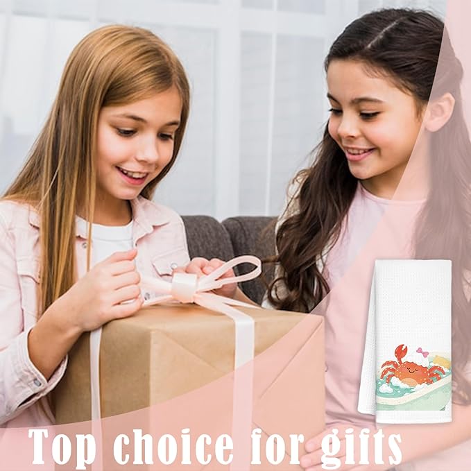 Crab Bathroom Hand Towels Set of 2, Kids Bathroom Decor, Coastal Beach Coquette Bow Crab Decorative Funny Hand Towels for Kids Bath Room Washroom Toilet, 16x24 Inch