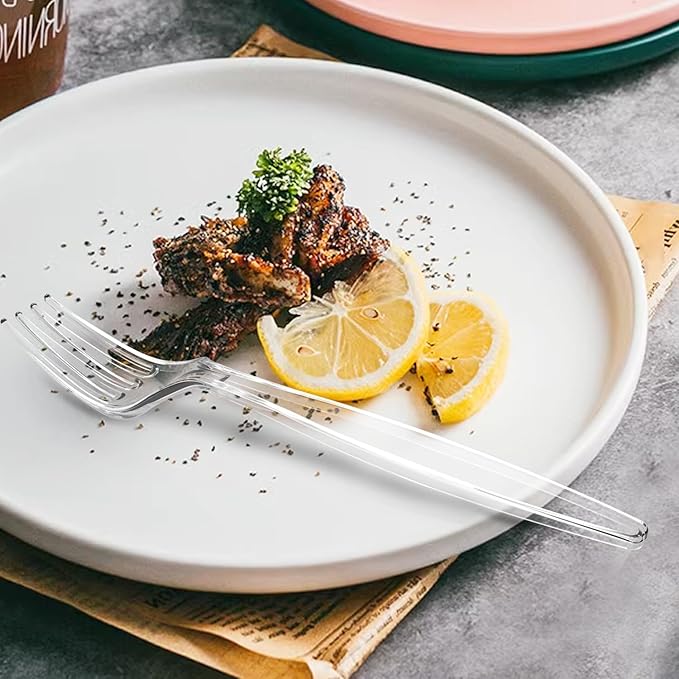 POSATE Heavy Duty Plastic Forks - Food-Grade Disposable Material, Clear, Pack of 30