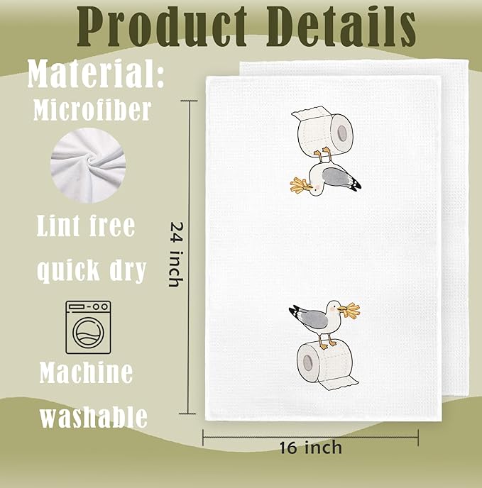 Seagull Hand Towels - Seagulls Gifts for Bird Lovers, Seagull Bird Decor, Coastal Nautical Beach Sea Gull Decorative Hand Dish Tea Towels for Kitchen Bathroom, 16x24 Inch