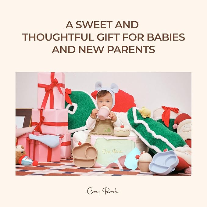 Silicone Baby Feeding Set, Gelato Collection Baby Led Weaning Supplies, First Self-Feeding Set with Suction Bowl & Plate, Sippy Cup & Bib, Fork & Spoon,