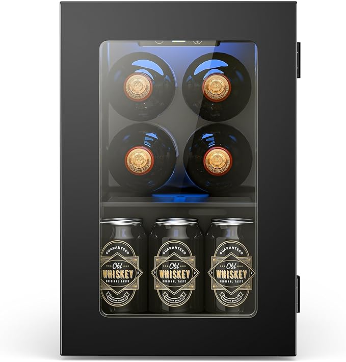 Wine Fridge Freestanding Counter-top, 24 Cans Wine Cellar Drink Cooler for Soda, Canned Beer, Adjustable Digital Temperature Control for Home Dorm Office, Black