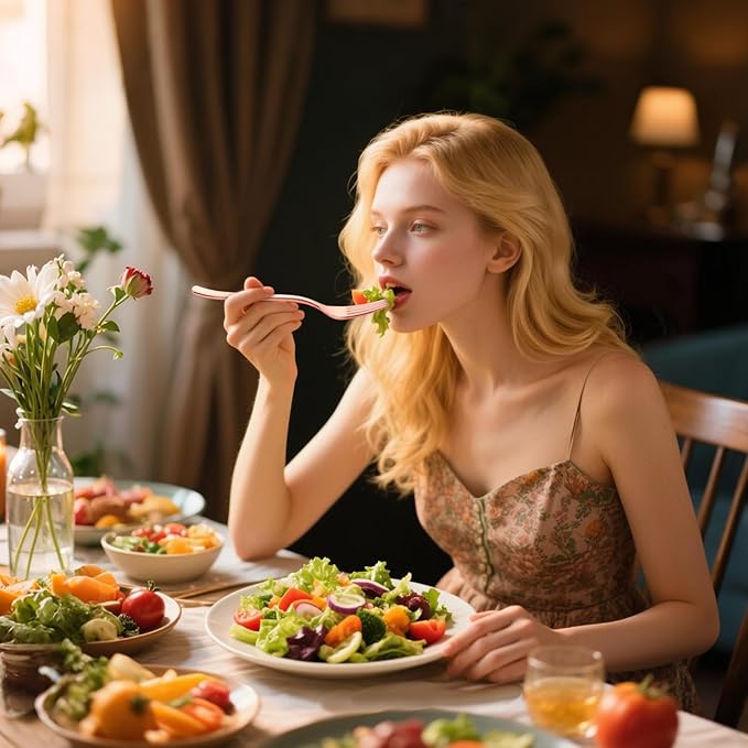 YOUBET 50PCS Rose Gold Plastic Forks - Heavy Duty Plastic Forks - Solid Durable Rose Gold Disposable Silverware for Party Picnic Wedding and Daily Use