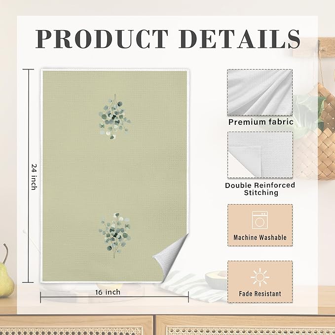 Sage Green Eucalyptus Bathroom Hand Towels, Farmhouse Cottagecore Green Leaves Botanical Decorative Hand Towels for Bathroom, 16x24 Inch